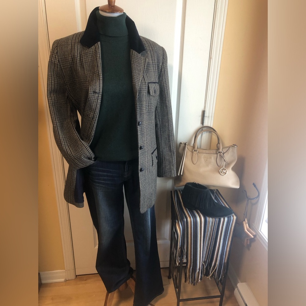 Vintage Navy /green Plaid Jacket wool blend